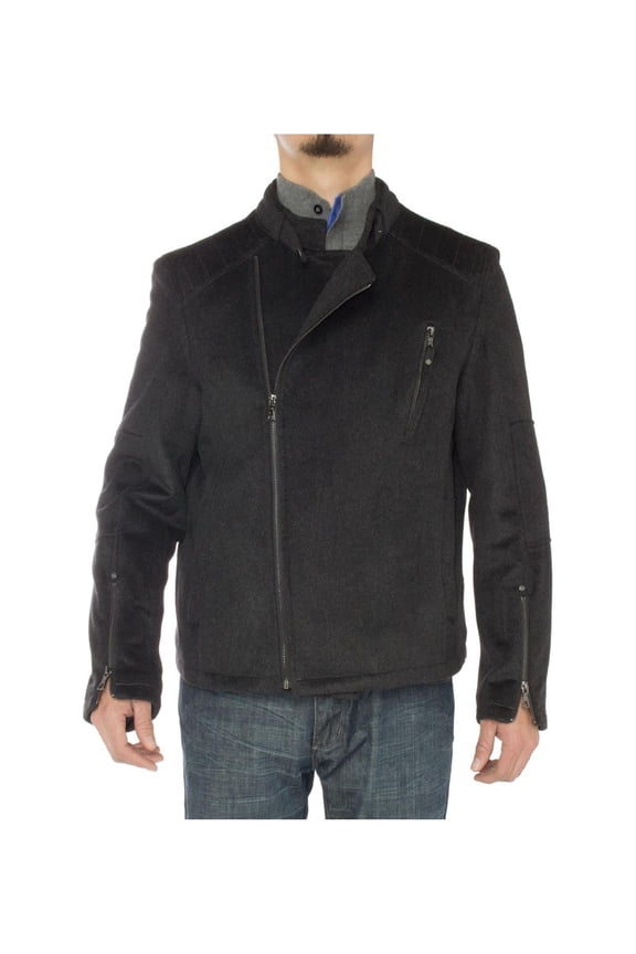 Men's Wool Casual Sport Coat Modern Fit Stand Collar Moto Jacket Charcoal Gray