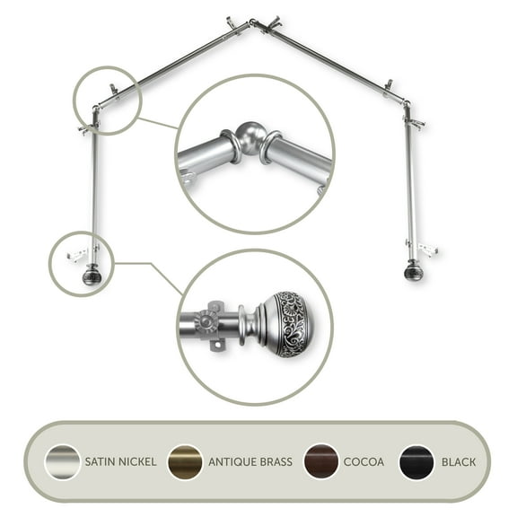 Lucid 13/16" 4-Sided Bay Window Curtain Rod - Satin Nickel