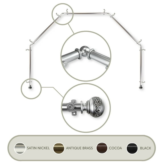 Lucid 13/16" 5-Sided Bay Window Curtain Rod - Satin Nickel