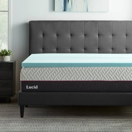 Lucid 2" Cooling Gel with Aloe Plush Memory Foam Mattress Topper, Twin-XL