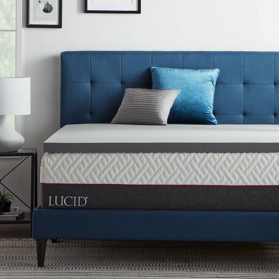 Lucid 2" Memory Foam Mattress Topper with Charcoal and Aloe Infusion, Twin-XL