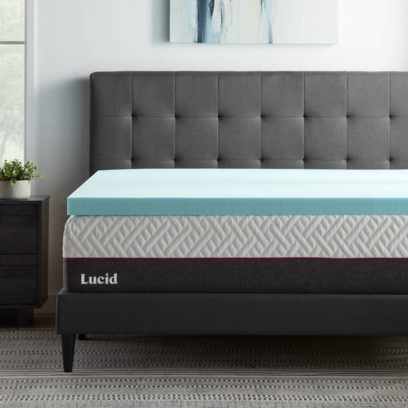 Lucid 3" Cooling Gel with Aloe Plush Memory Foam Mattress Topper, Queen