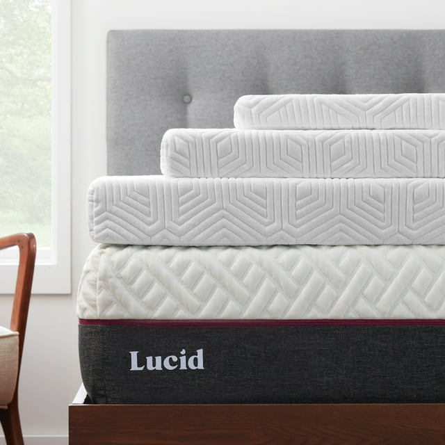 Lucid 4" Cooling Gel Plush Memory Foam Mattress Topper with Cover, Full