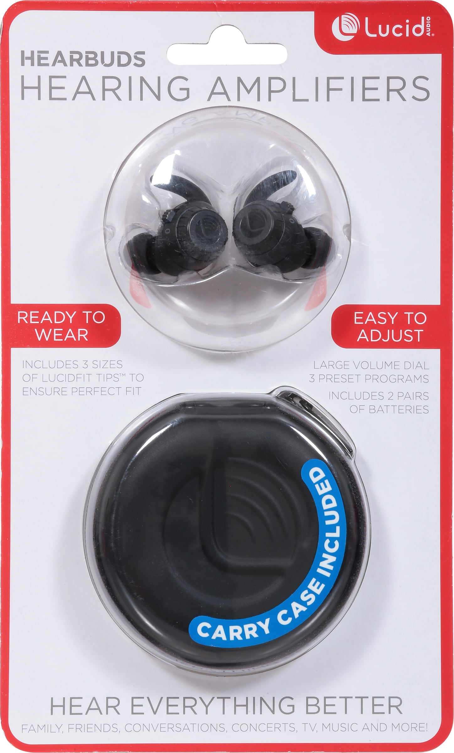 Lucid Audio HearBuds PSAP Hearing Amplifiers for Adults Seniors TV Black