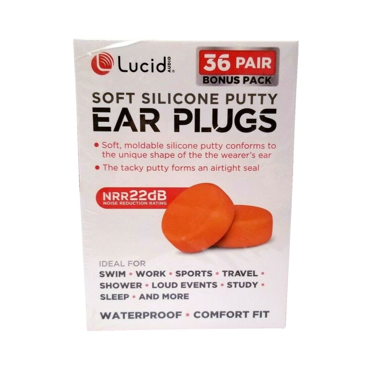 Lucid Audio Soft Silicone Putty Ear Plugs 36 Pair