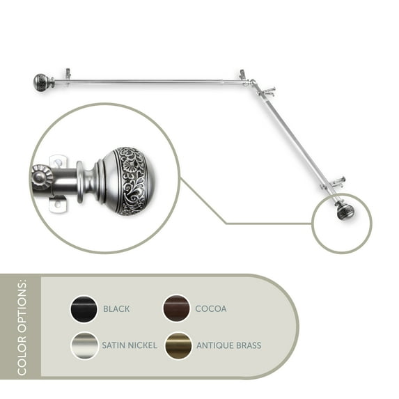 Lucid Corner Window Curtain Rod 13/16 inch dia. 120-170" - Satin Nickel