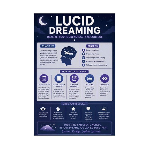 Lucid Dreaming Poster Sleep Tips Educational Wall Chart