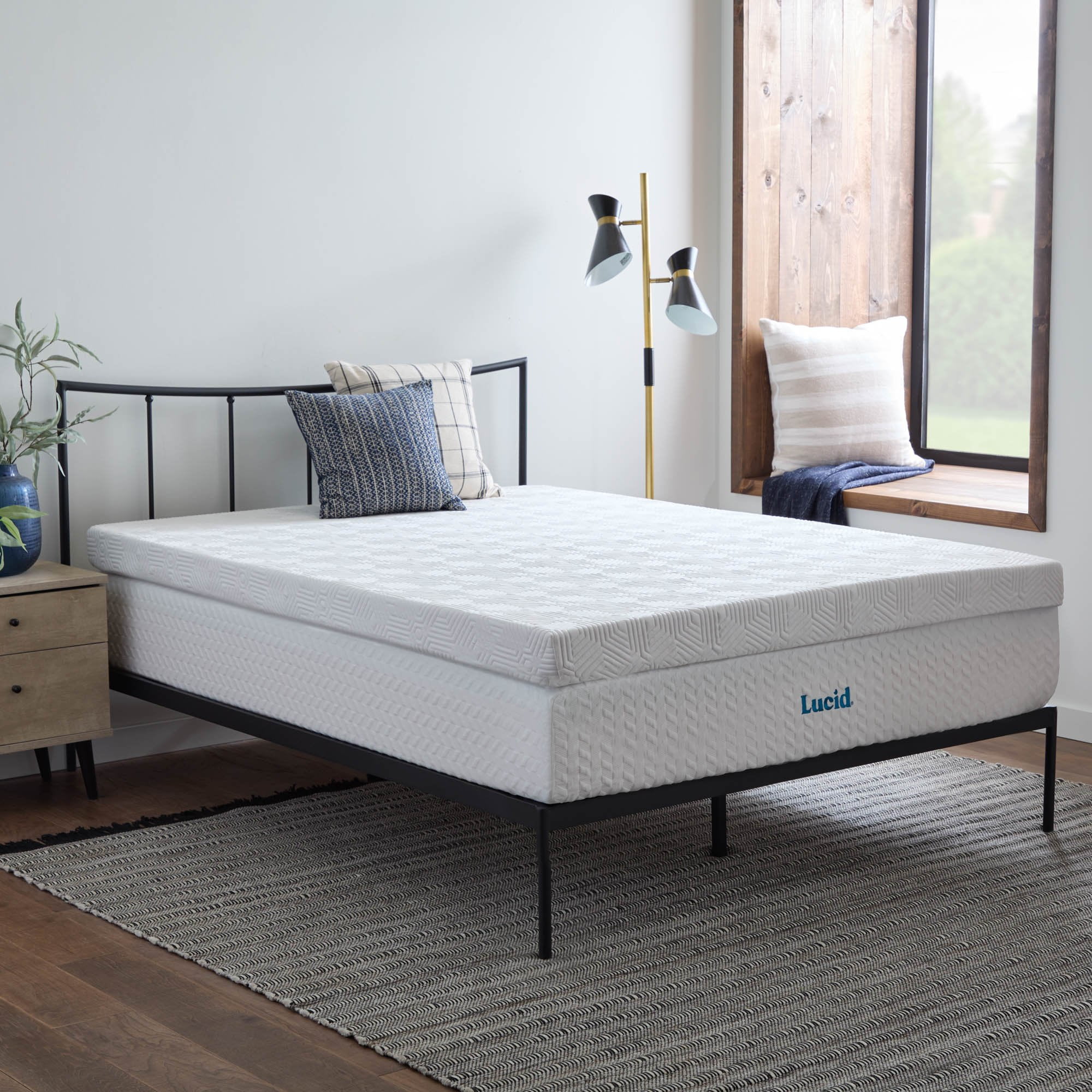 Lucid Lavender and Gel Covered Memory Foam Mattress Topper, 4 inch, Queen