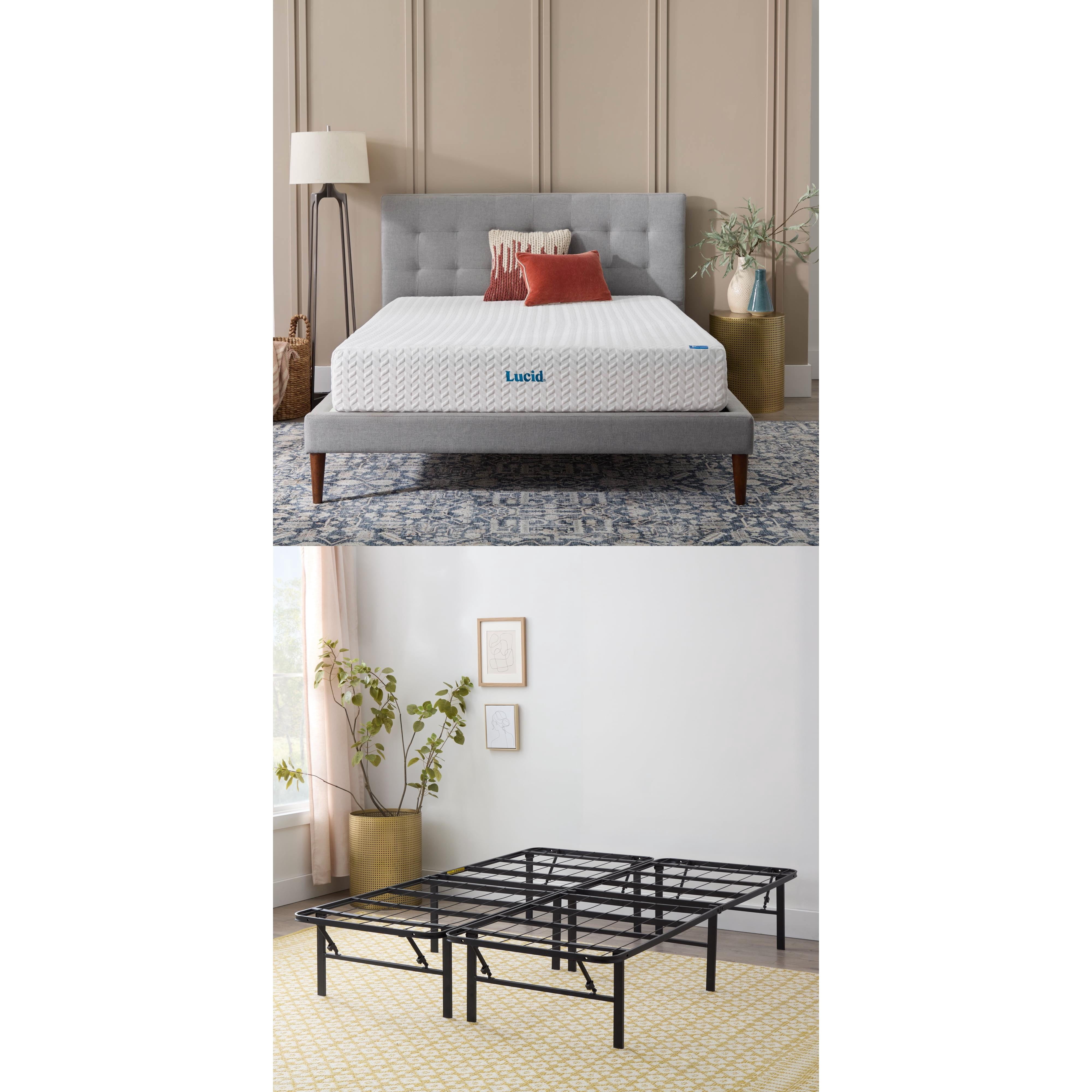 Lucid Refresh 10" Gel Memory Foam Mattress with 14" Platform Bed Frame, Cal King