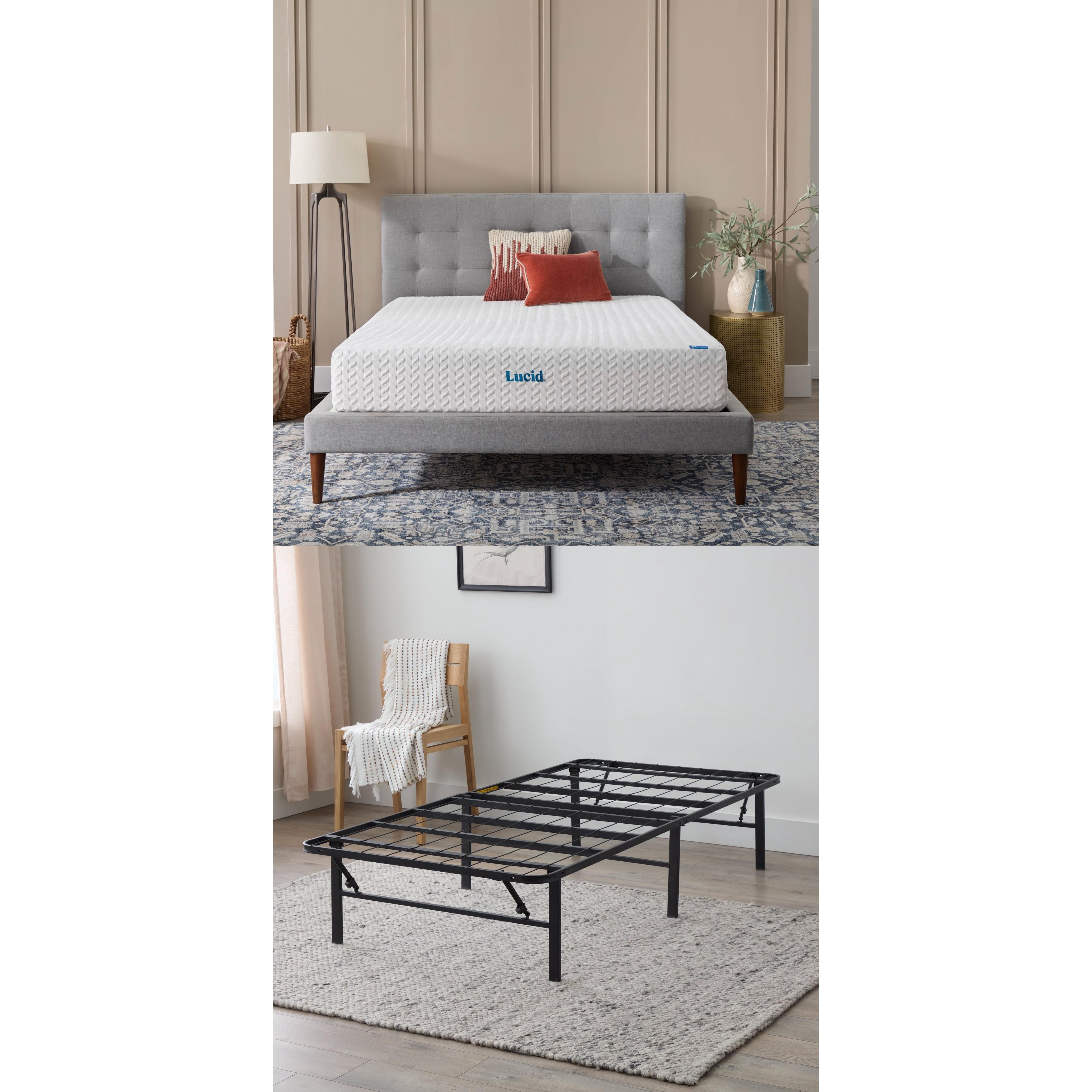 Lucid Refresh 10" Gel Memory Foam Mattress with 14" Platform Bed Frame, Twin XL