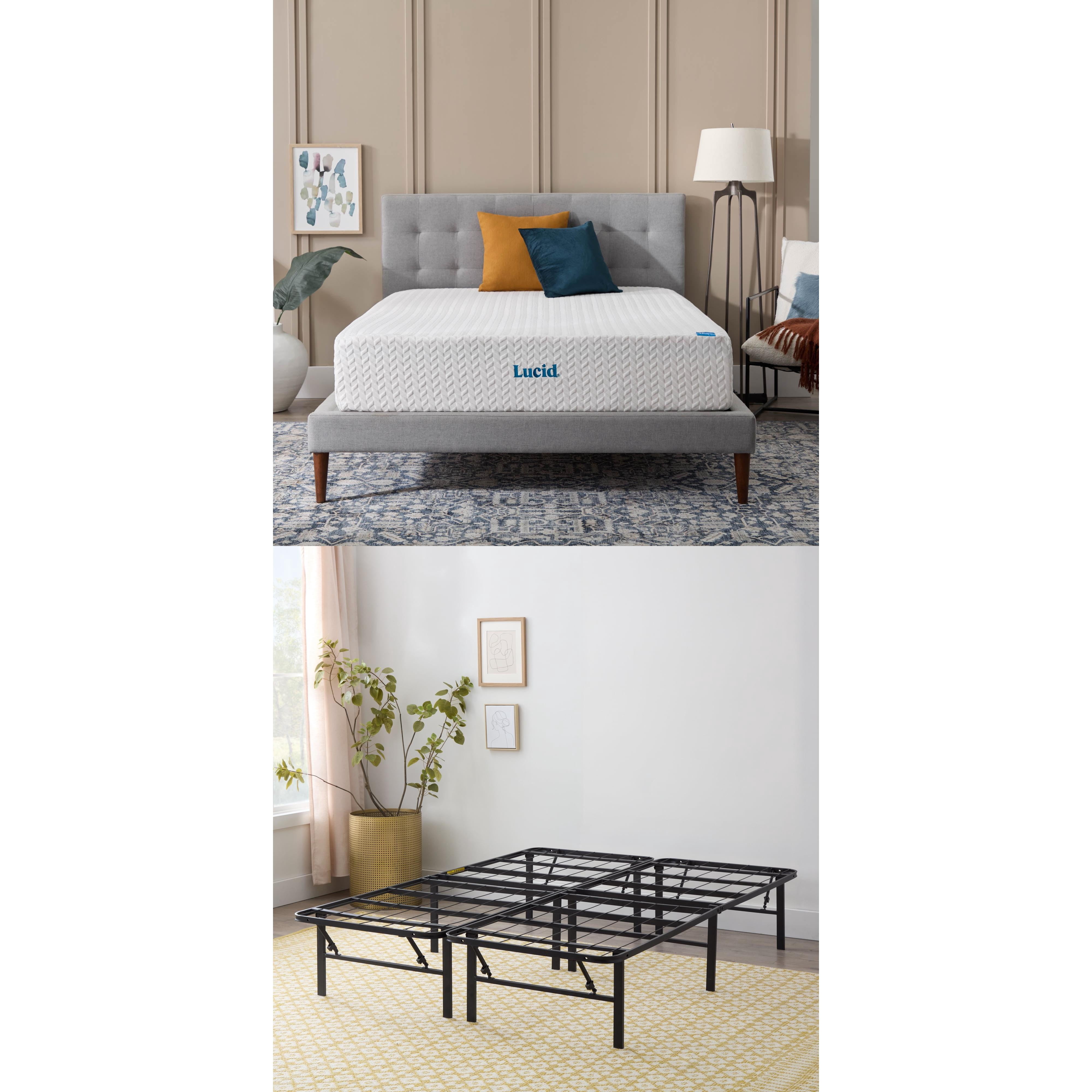 Lucid Refresh 12" Gel Memory Foam Mattress with 14" Platform Bed Frame, Full