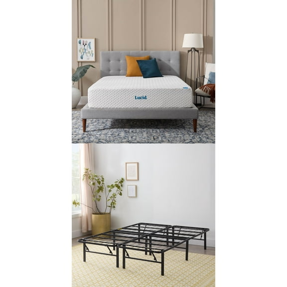 Lucid Refresh 12" Gel Memory Foam Mattress with 14" Platform Bed Frame, King