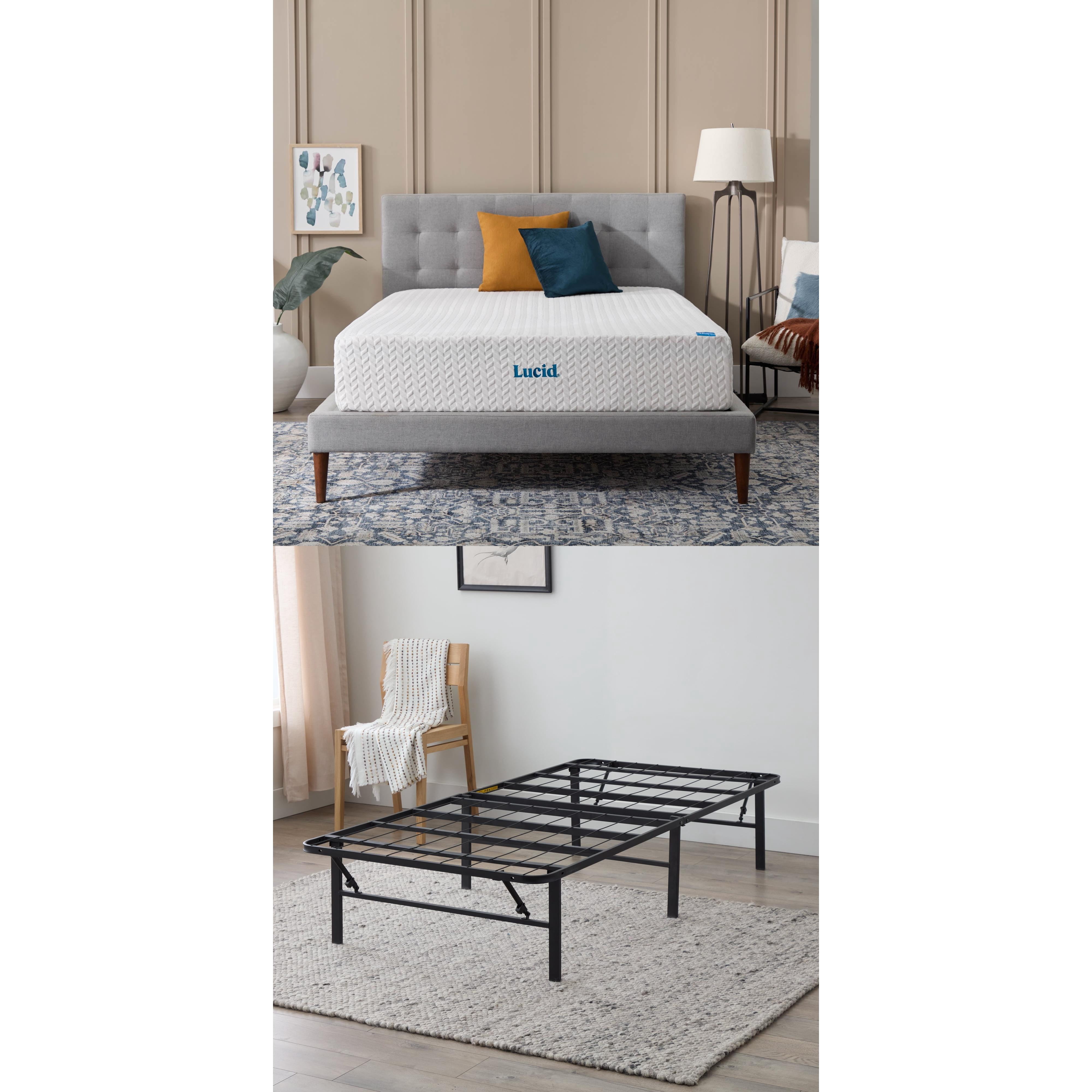 ?Lucid Refresh 12 inch Gel Memory Foam Mattress with Platform Bed Frame, Twin