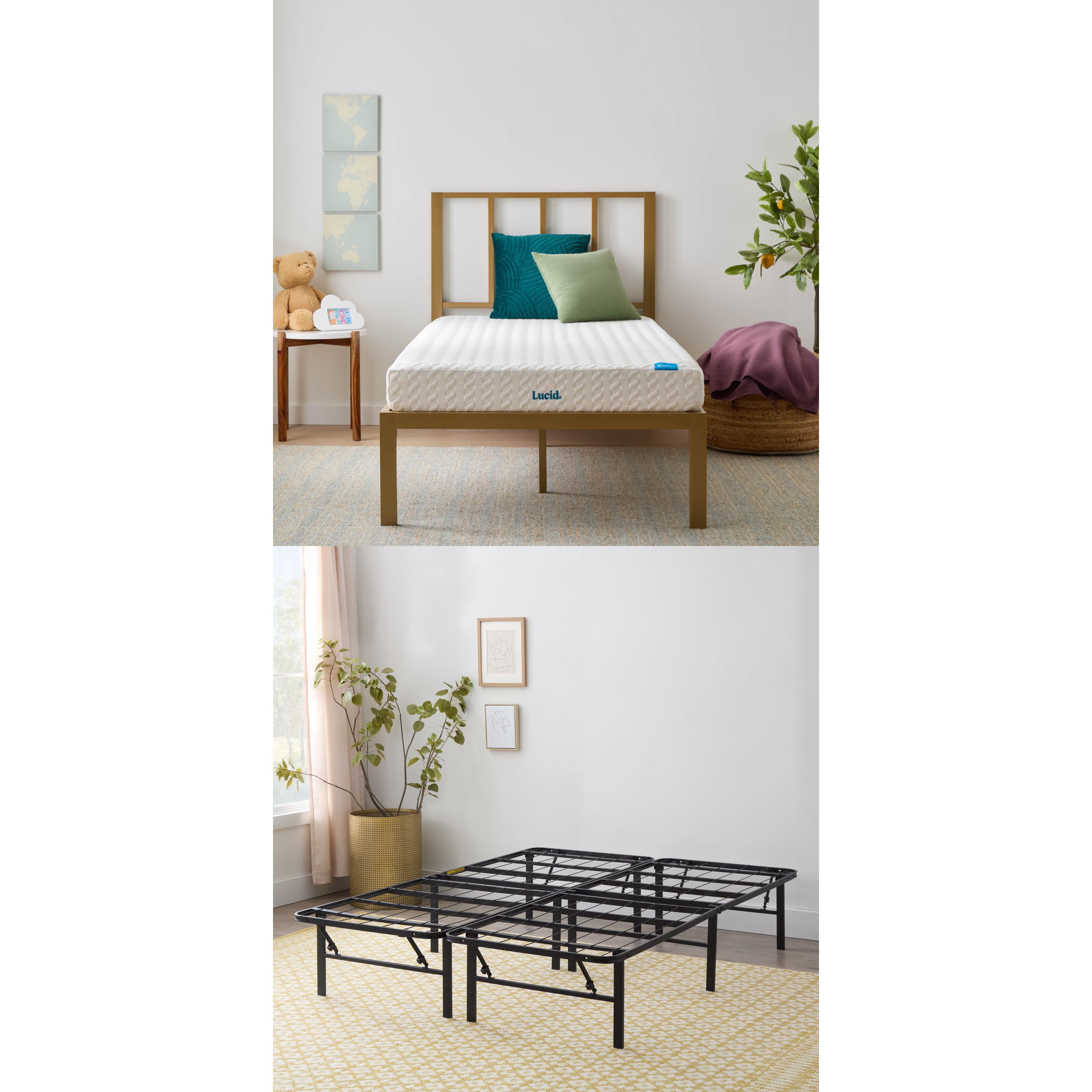 Lucid Refresh 6" Gel Memory Foam Mattress with 14" Platform Bed Frame, Queen