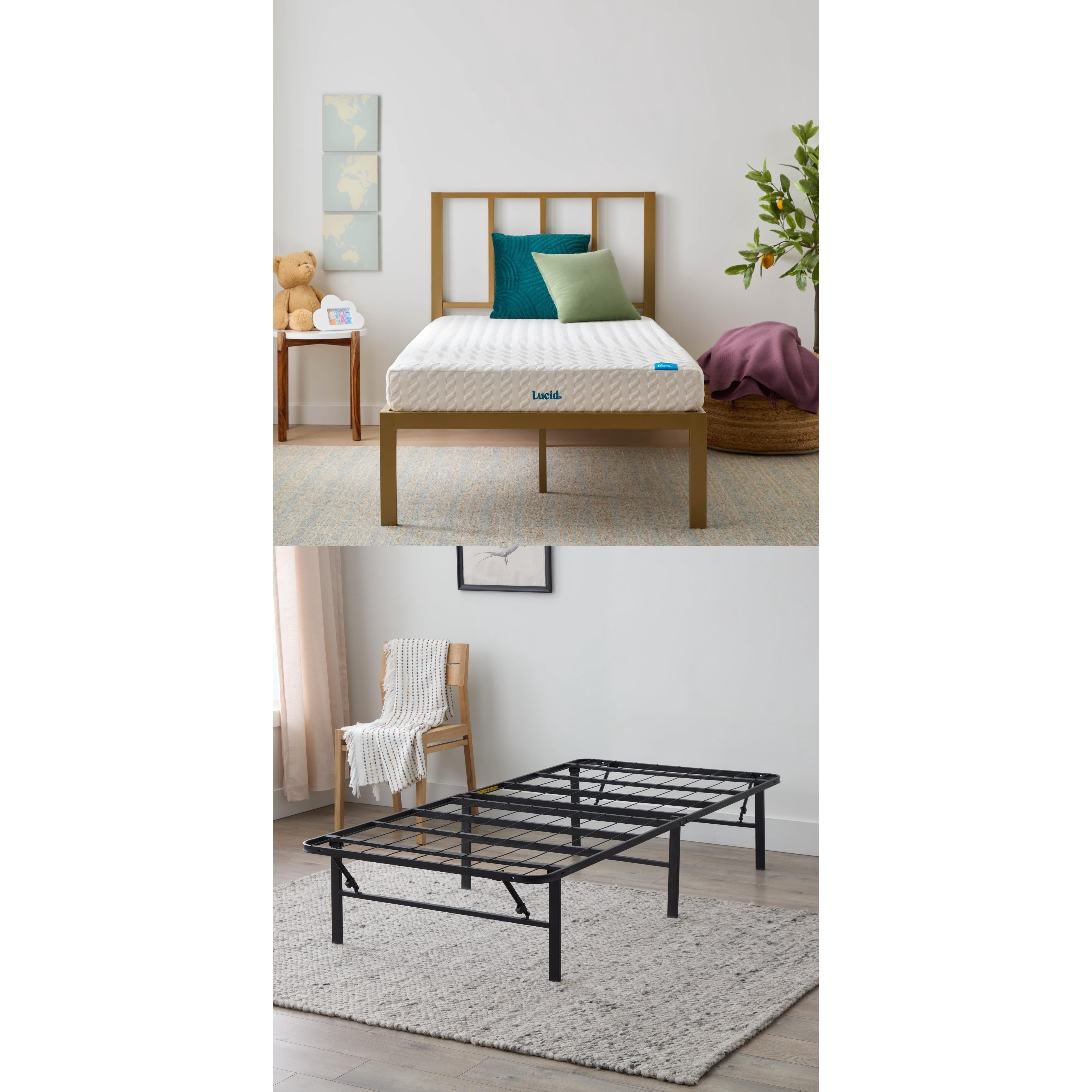 Lucid Refresh 6" Gel Memory Foam Mattress with 14" Platform Bed Frame, Twin XL
