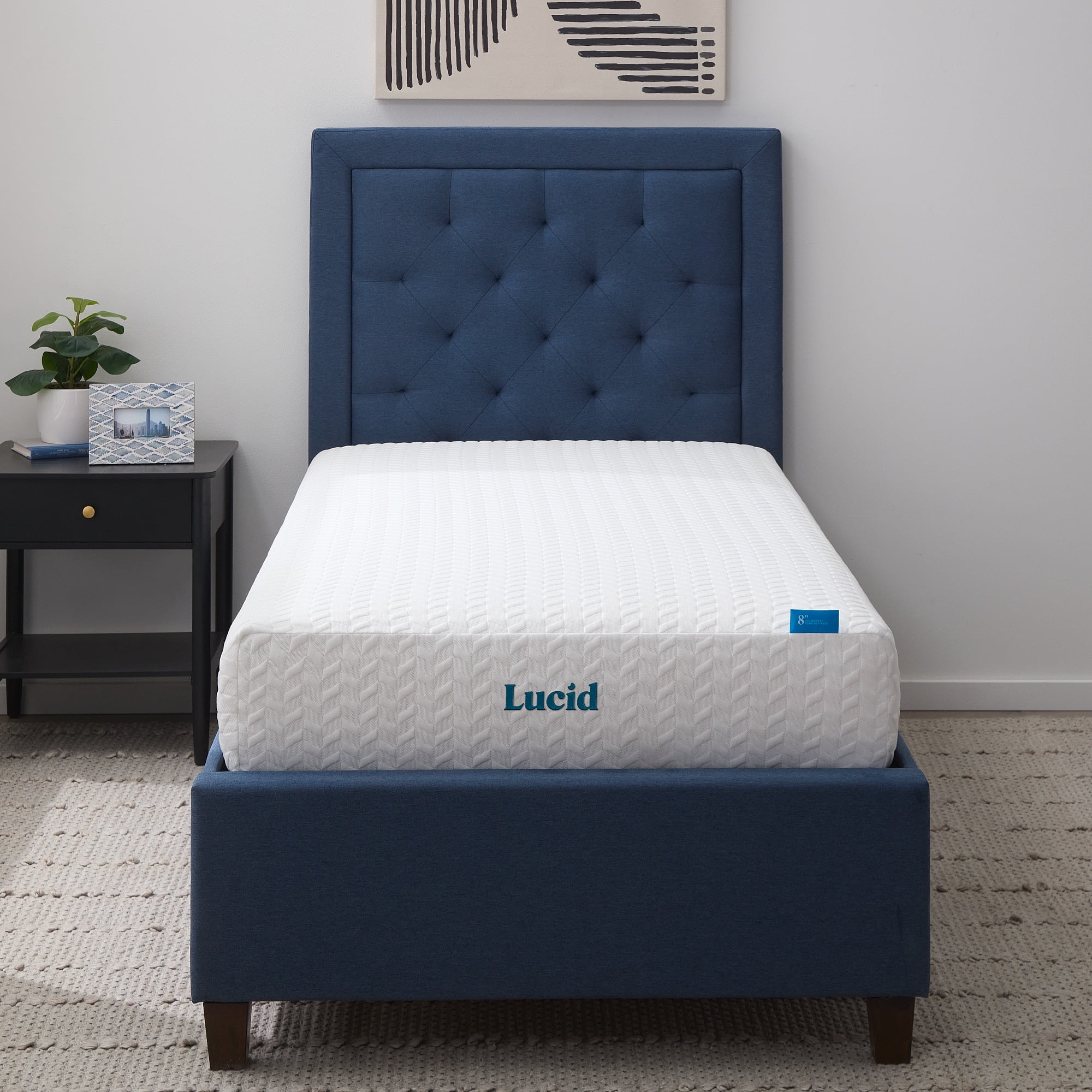 Lucid Refresh 8" Gel Memory Foam Mattress with 14" Platform Bed Frame, Queen