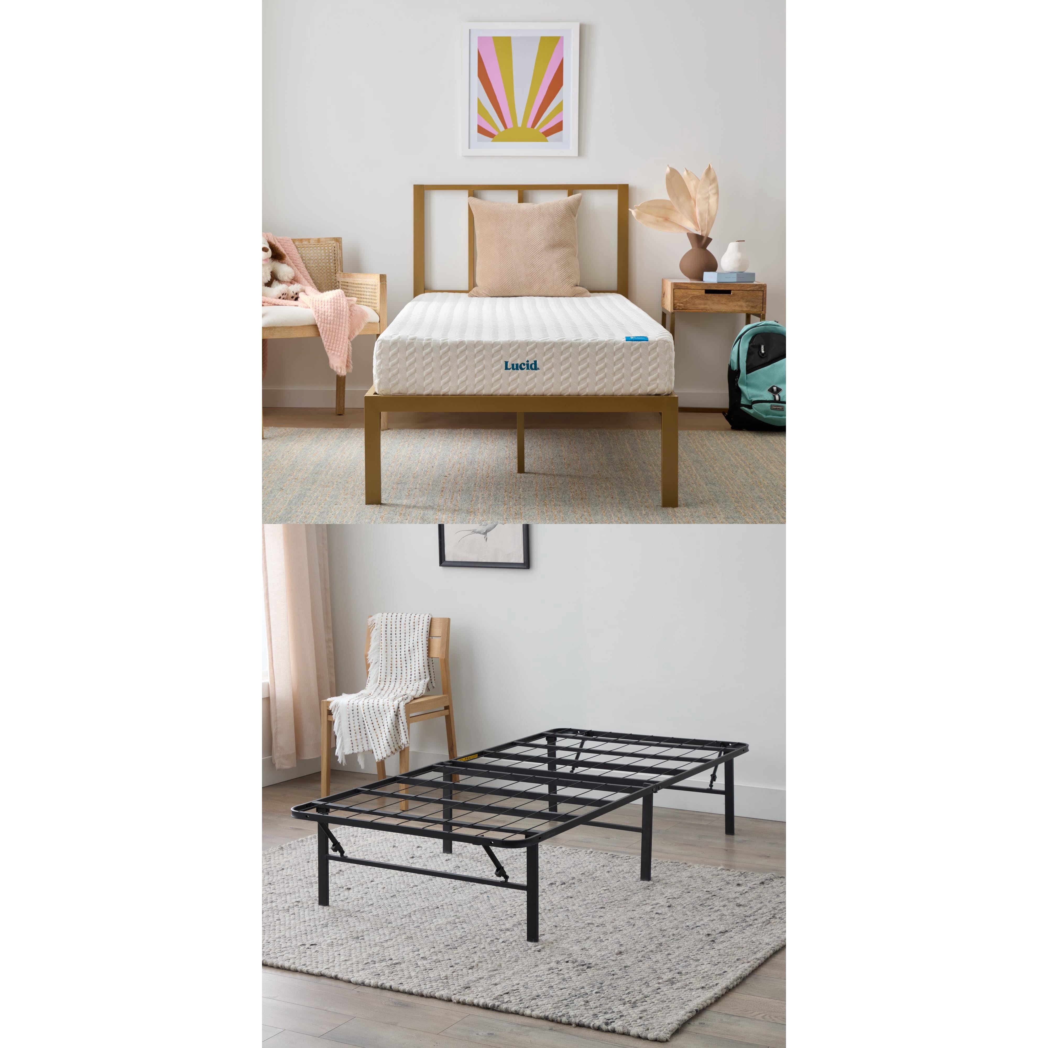 Lucid Refresh 8" Gel Memory Foam Mattress with 14" Platform Bed Frame, Twin