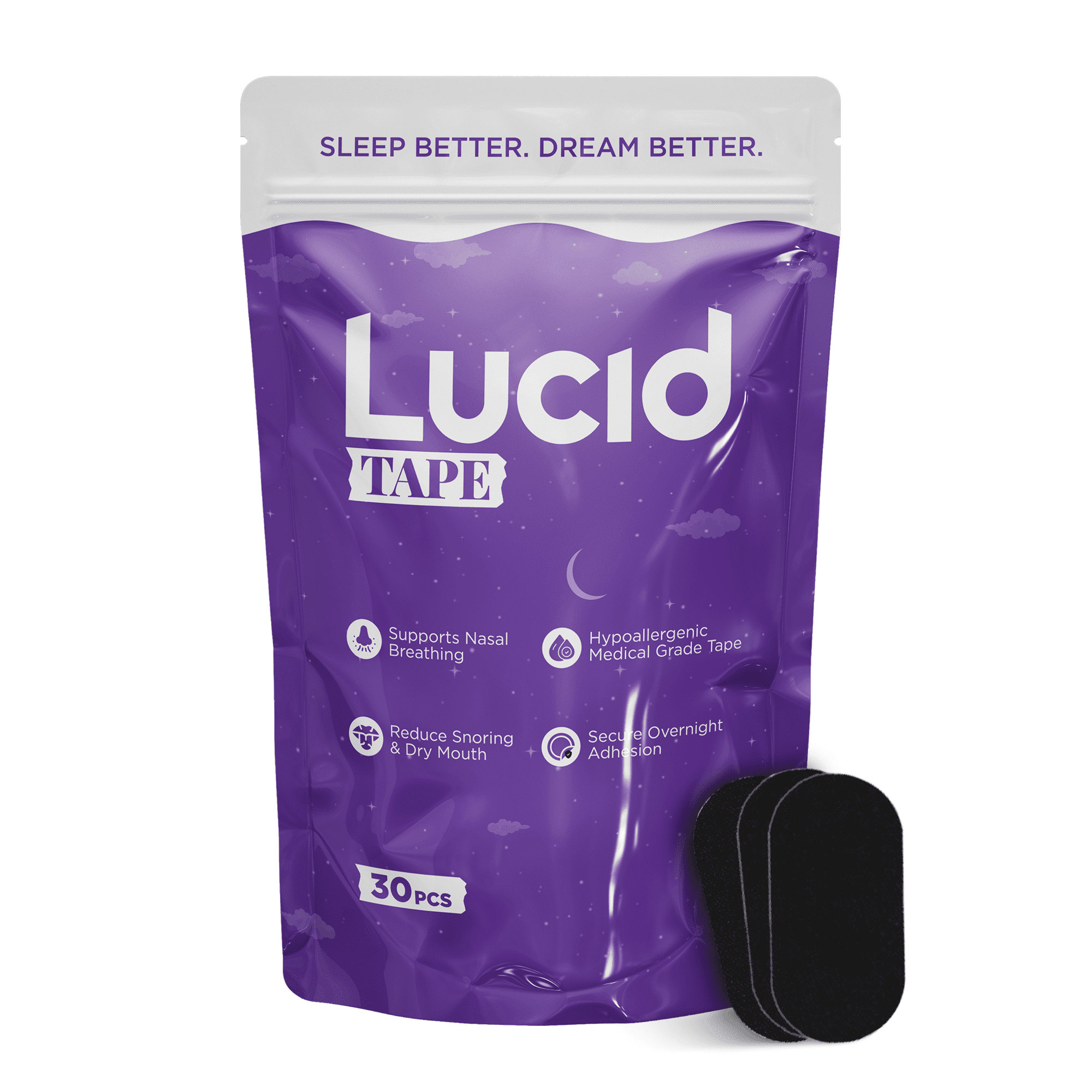 Lucid Tape Mouth Tape for Sleep, Sleep Tape - Hypoallergenic Material, Latex Free, CPAP Friendly - 95% Rayon/5% Cotton, 30-Night Supply