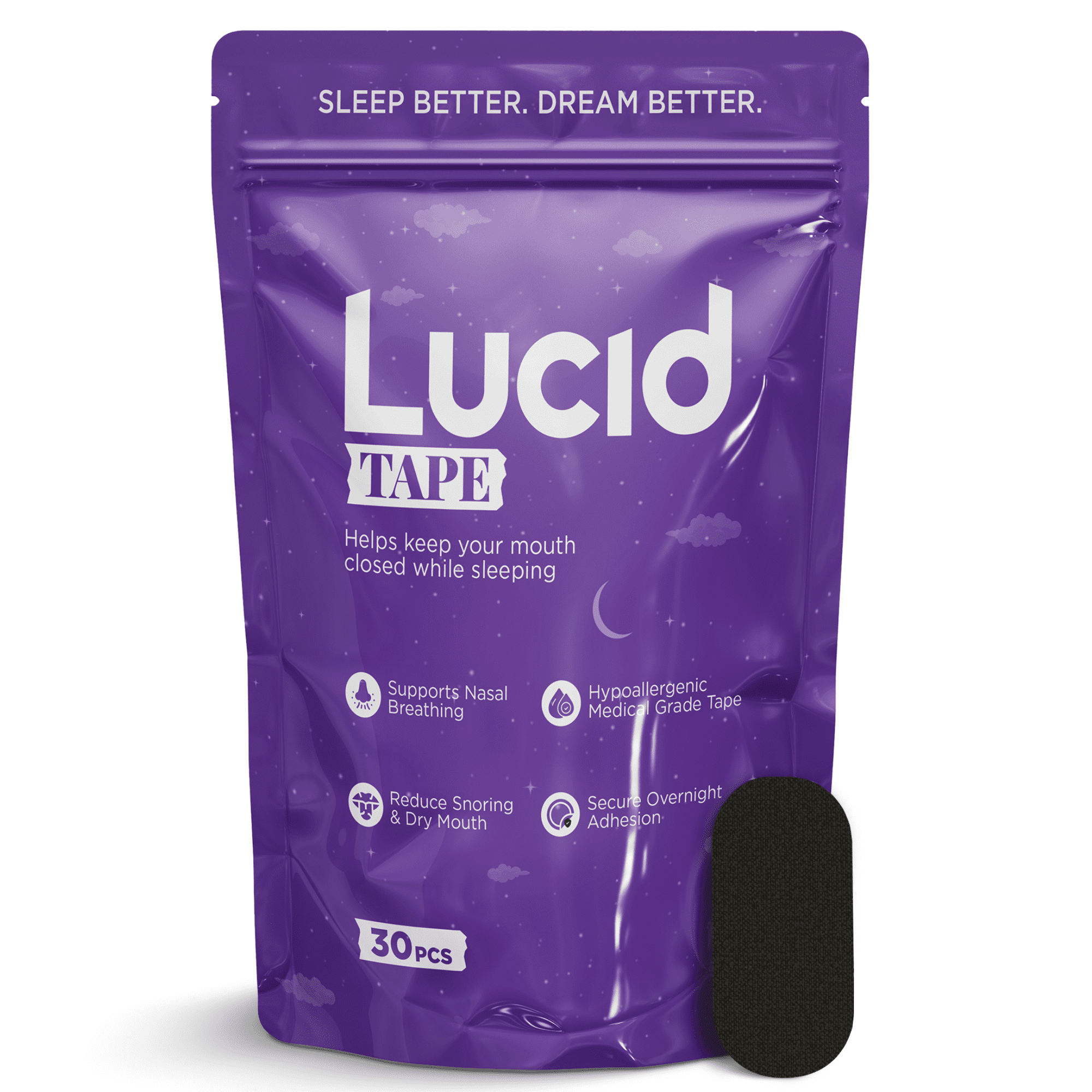Lucid Tape Mouth Tape for Sleep, Sleep Tape - Hypoallergenic Material, Latex Free, CPAP Friendly - 95% Rayon/5% Cotton, 30-Night Supply