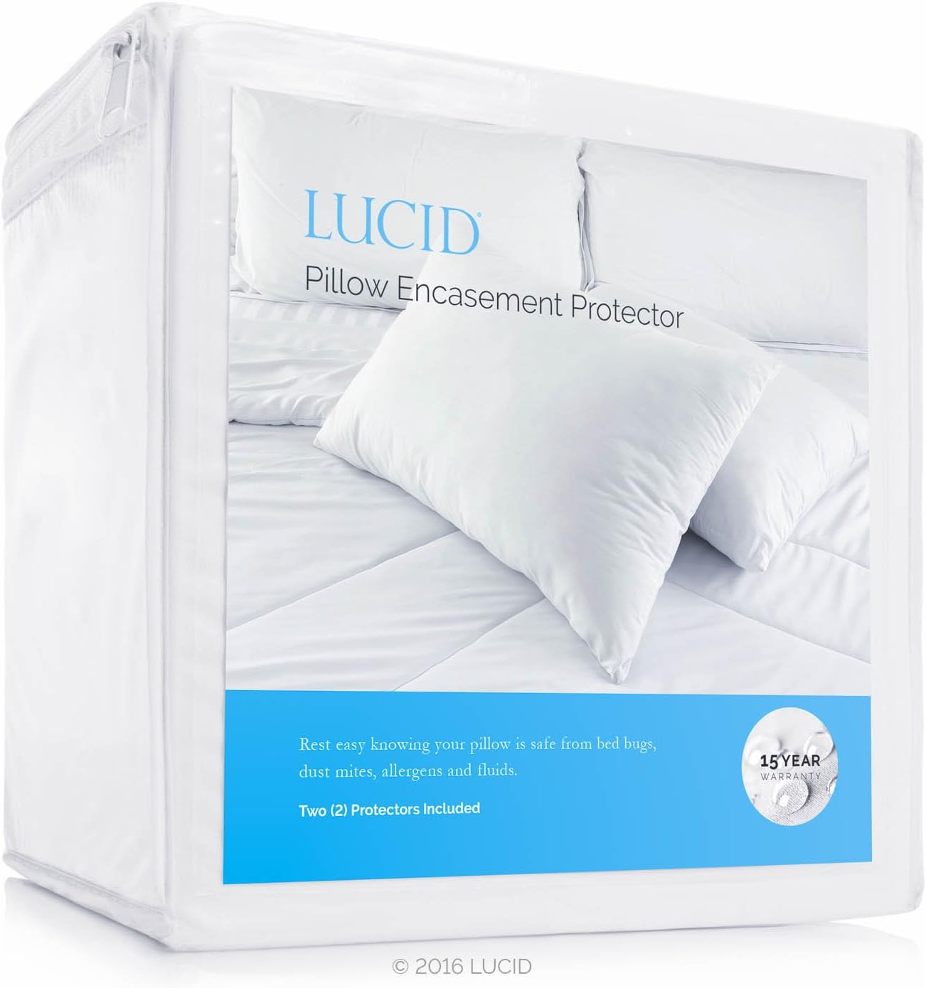 Lucid Waterproof Zippered Pillow Protector, King, 2 Pack