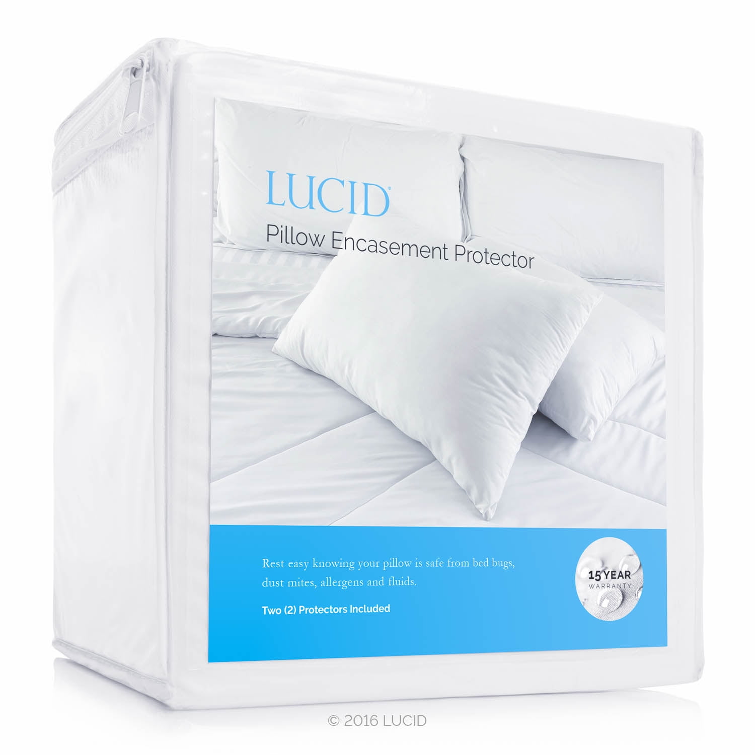 Lucid Waterproof Zippered Pillow Protector, Queen, 2 Pack