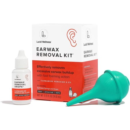Lucid Wellness All Clear Earwax Removal Kit, Peroxide Drops & Rubber Syringe