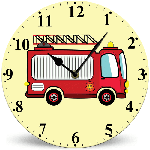 Lucidhisun Cartoon Red Fire Truck Wall Clock 10in, Kids Playroom Wall Decor Wall Clock Silent Non Ticking Clocks for Kids Room Classrooms Playrooms Nursery Room