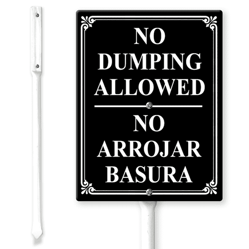 No se permite dumping No Arrojar Basura Inglés Español Restricción Bilingüe Aviso de advertencia de advertencia Aluminio 18x24 Placa de letrero
