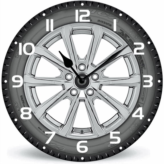 Lucidhisun Funny Tire Cars Battery Operated Round Wood Silent Non Ticking Wall Clock 10in, Rustic Garage Decor Wall Clock for Living Room, Kitchen, Home,Bathroom, Bedroom, Laundry Room