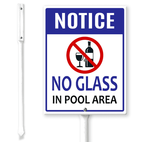 Lucidhisun No Glass in Pool Area Yard Sign with Stakes 4.6×6in, Sturdy ...