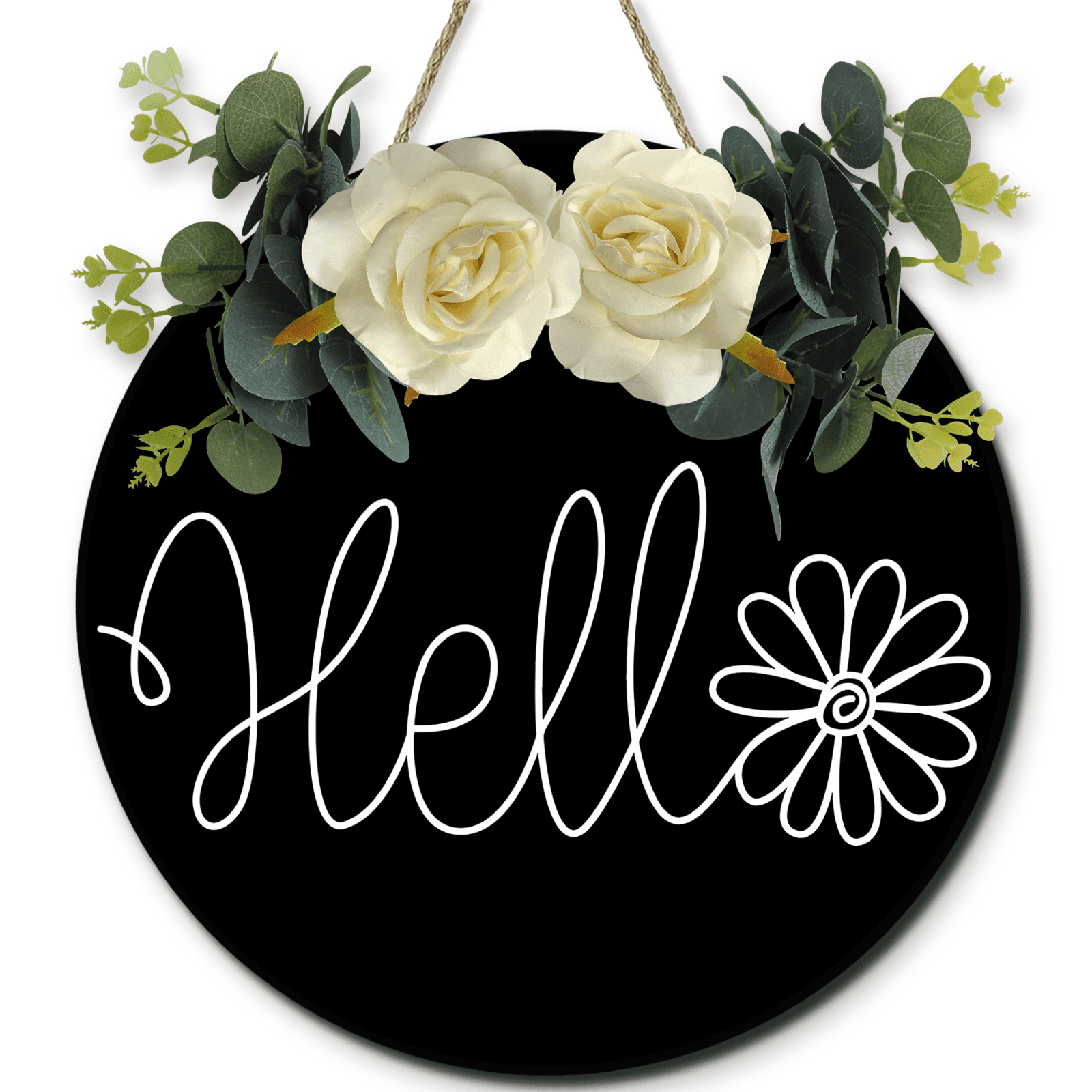 Lucidhisun Hello Flower Wooden Welcome Sign for Front Door, Welcome ...