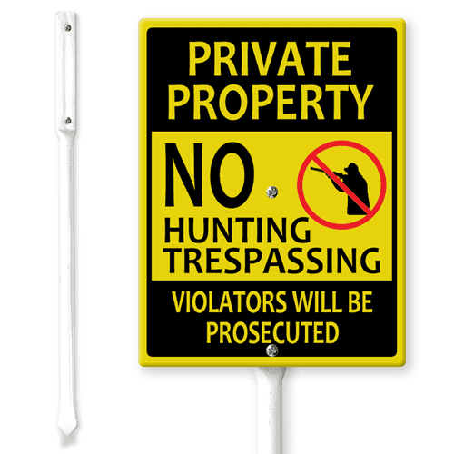 Lucidhisun Private Property No Hunting Trespassing, Violators Prosecuted Yard Sign with Stakes 4.6×6inch, Sturdy Aluminum Yard Signs Rust Free, No Hunting Posted Signs - Trail Trapping
