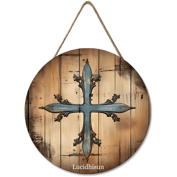Lucidhisun Wood Crosses Hanging Wooden Signs Wood Door Hanging Wall Cross Door Decoration Cross Decor