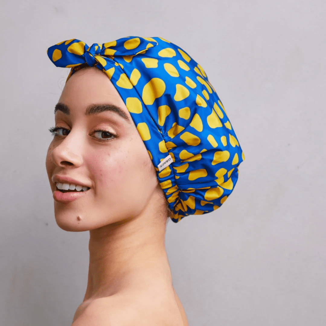 GRACE & COMPANY Luxury Shower Cap For Women - 100% Waterproof, Reusable, Washable & Breathable Shower Caps - Lemon Drop