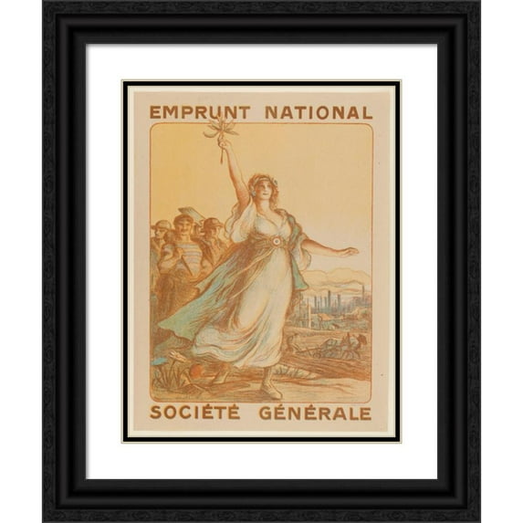 Lucien Marie François Métivet 19x24 Black Ornate Framed Double Matted Museum Art Print Titled: Emprec National Societeration (1920)