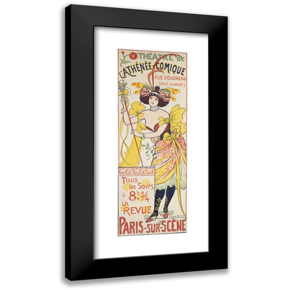 Lucien Marie François Métivet 8x14 Black Modern Framed Museum Art Print Titled - Theater of Athenee Comique Rue Boudreau (1890)