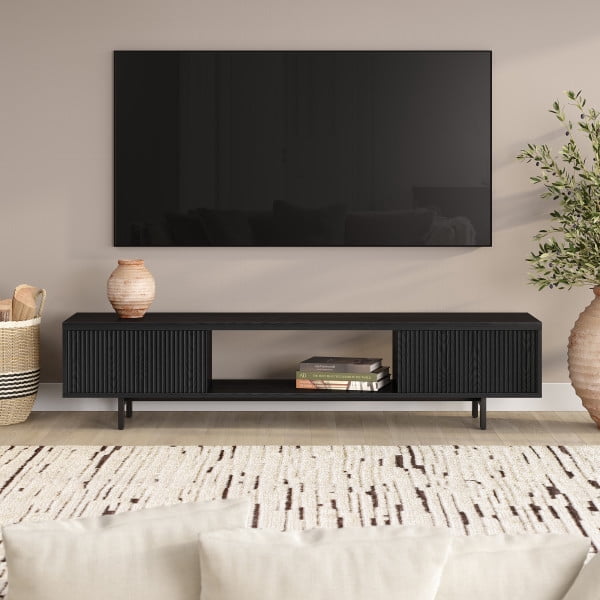 Lucien Rectangular TV Stand for TV's up to 78" in Black Grain