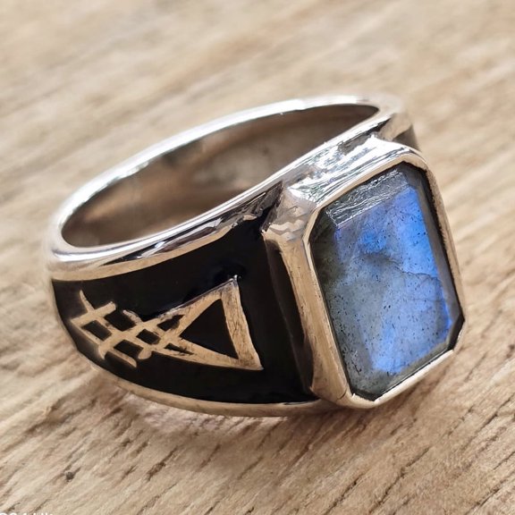 Lucifer Morningstar Rings | 925 Sterling Silver | Emerald Shape | Natural Labradorite Gemstone | Lucifer's Ring | Handmade | UNISEX Ring
