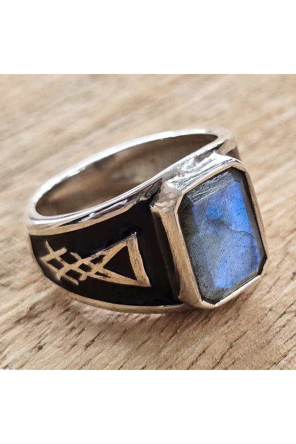 Lucifer Morningstar Rings | 925 Sterling Silver | Emerald Shape | Natural Labradorite Gemstone | Lucifer's Ring | Handmade | UNISEX Ring