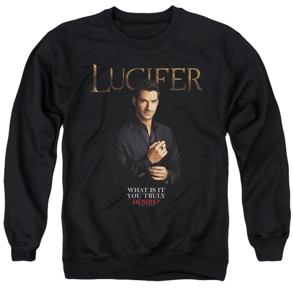 Lucifer What Do You Desire? Unisex Adult Crewneck Sweatshirt (Large) Black