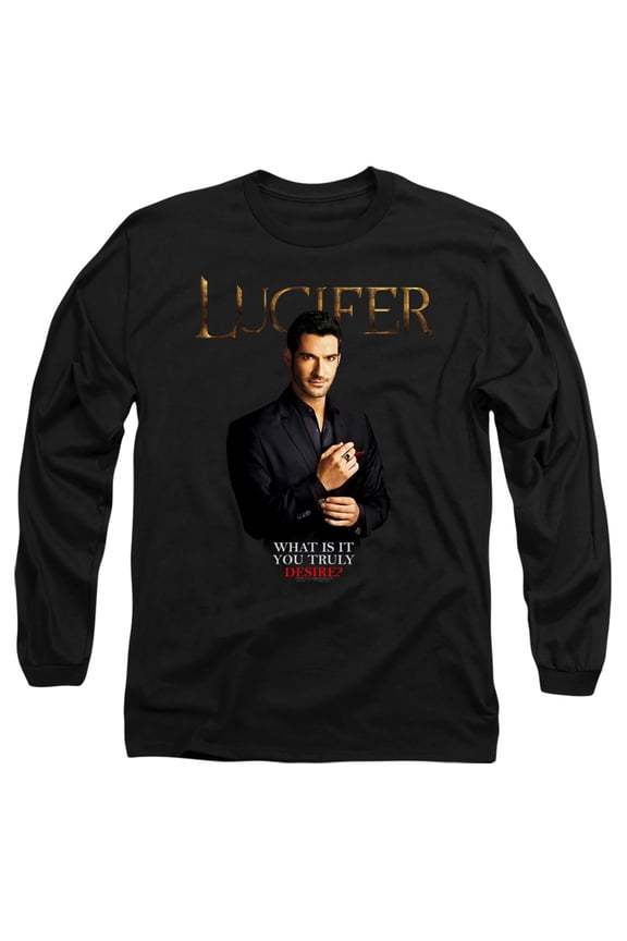 Lucifer What Do You Desire? Unisex Adult Long-Sleeve T Shirt (X-Large) Black
