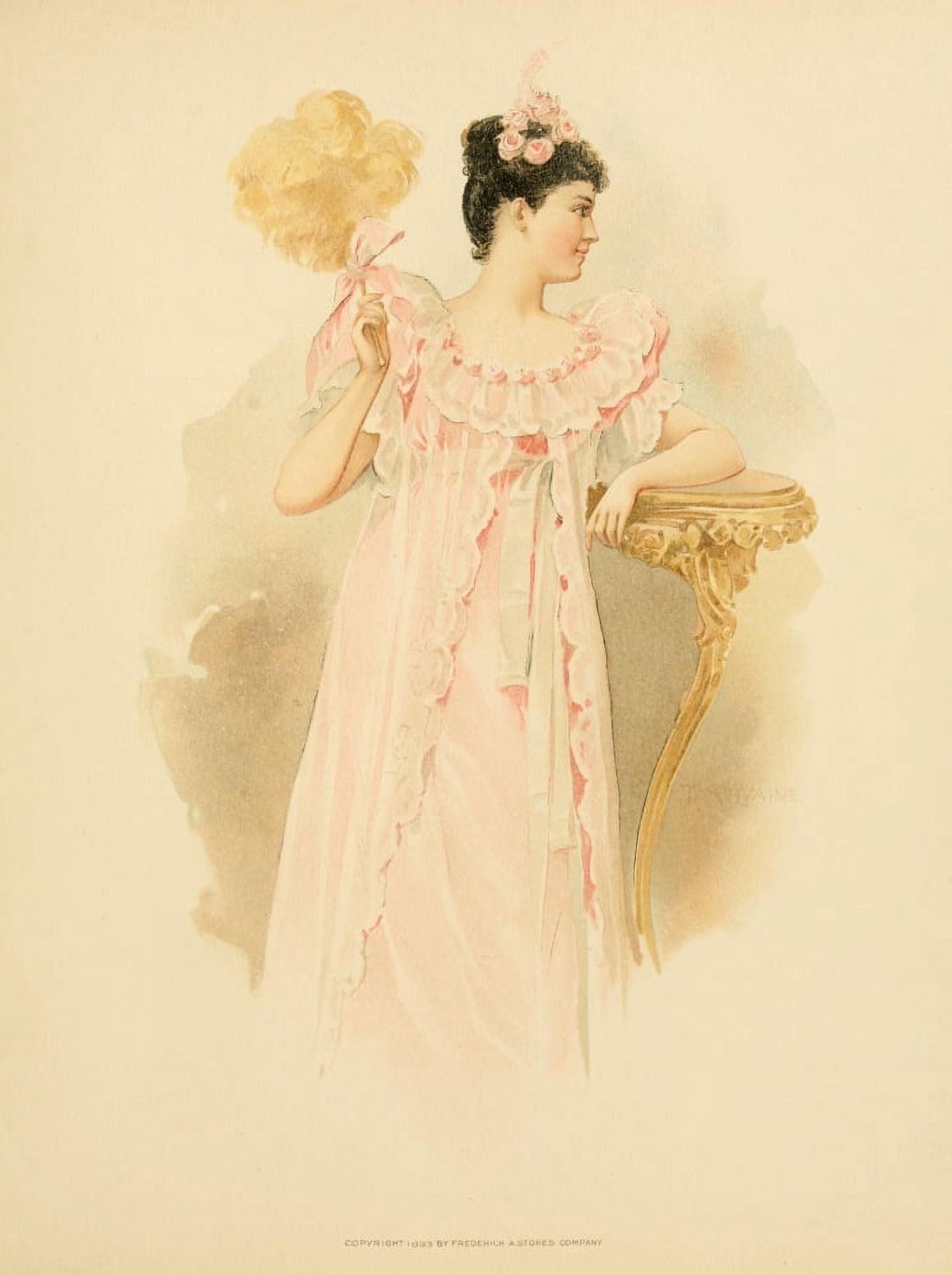 Lucile 1893 Girl with fan Canvas Art - Thomas McIlvaine (18 x 24)