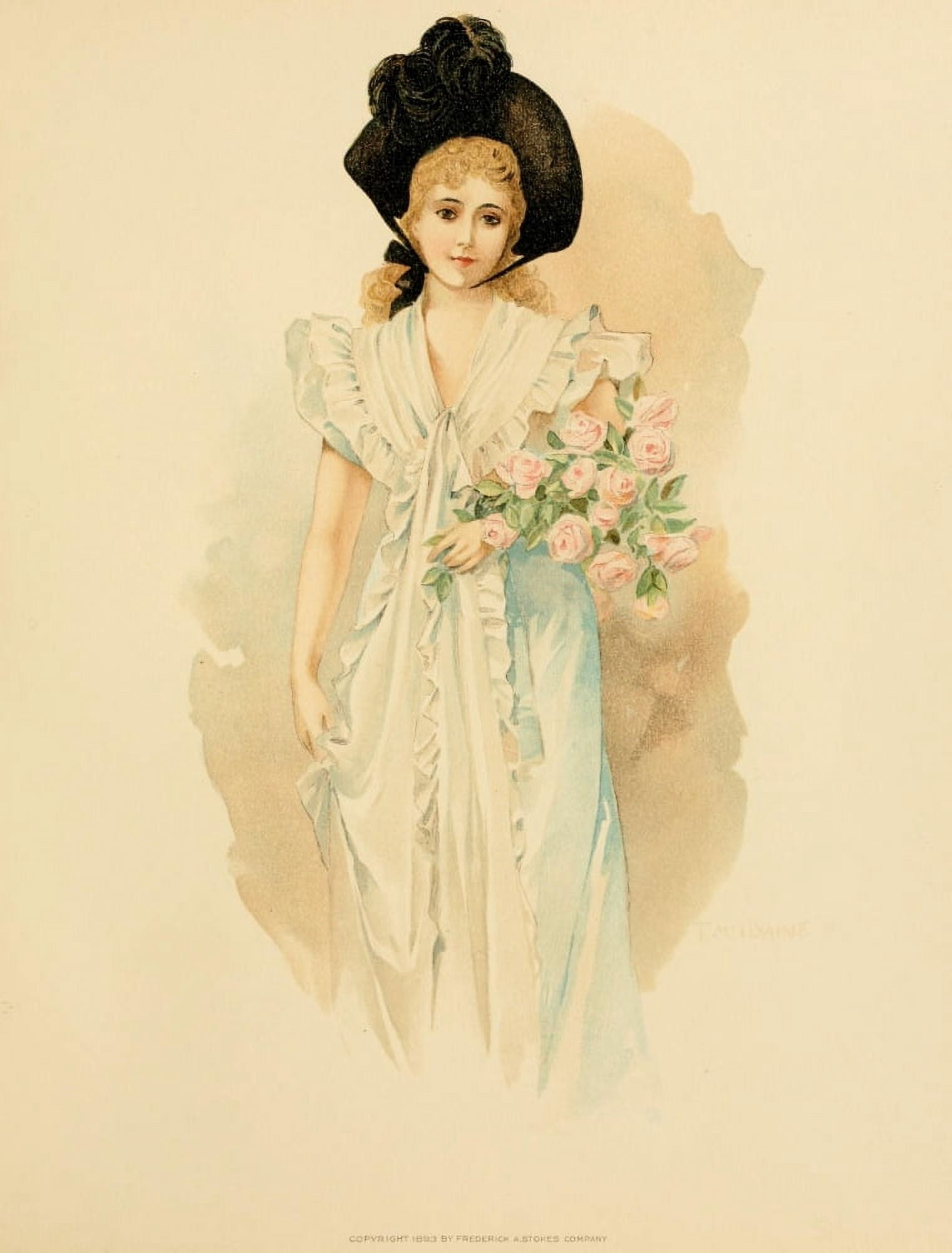 Lucile 1893 Girl with flowers Canvas Art - Thomas McIlvaine (18 x 24)