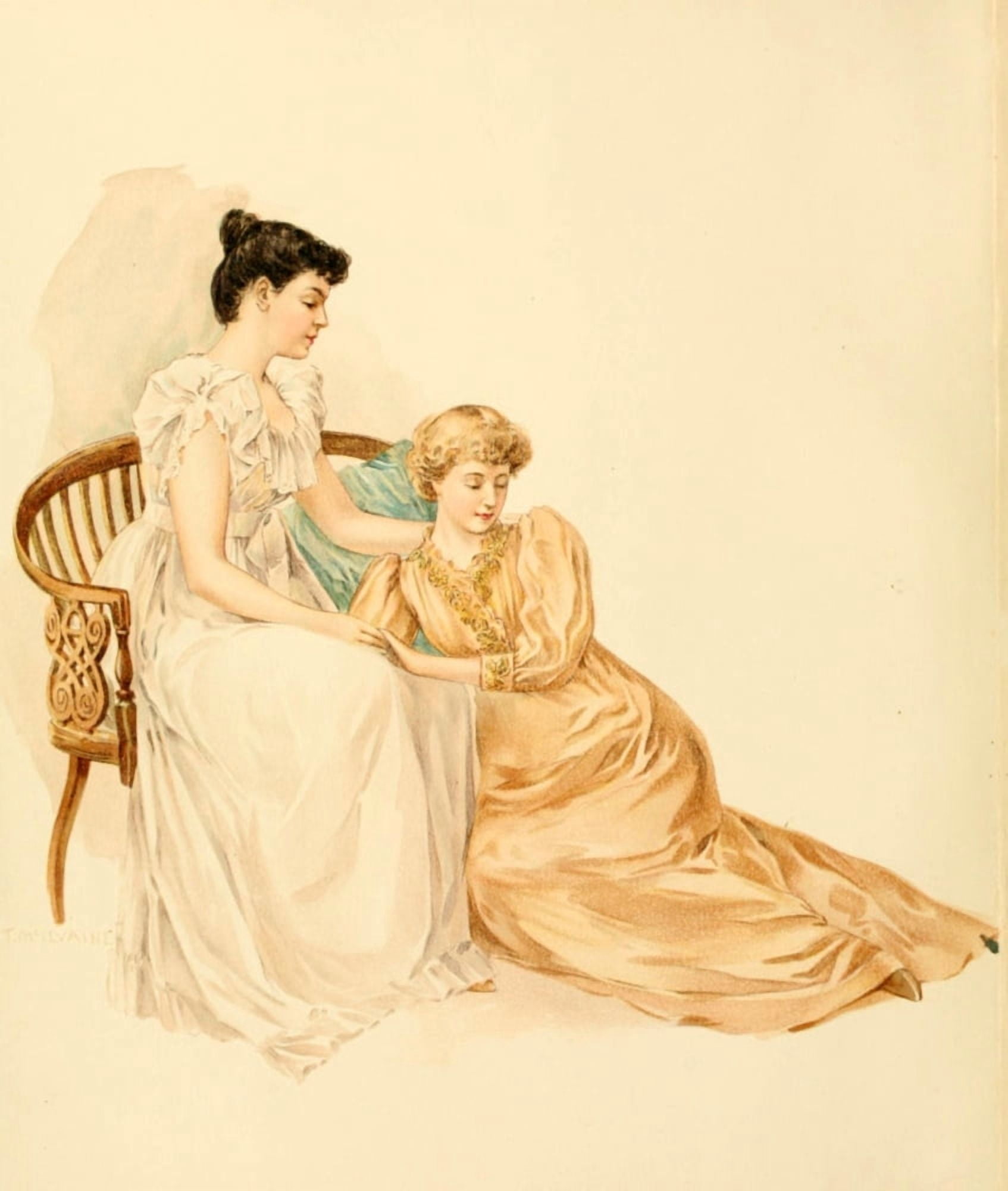 Lucile 1893 Two girls Canvas Art - Thomas McIlvaine (18 x 24)