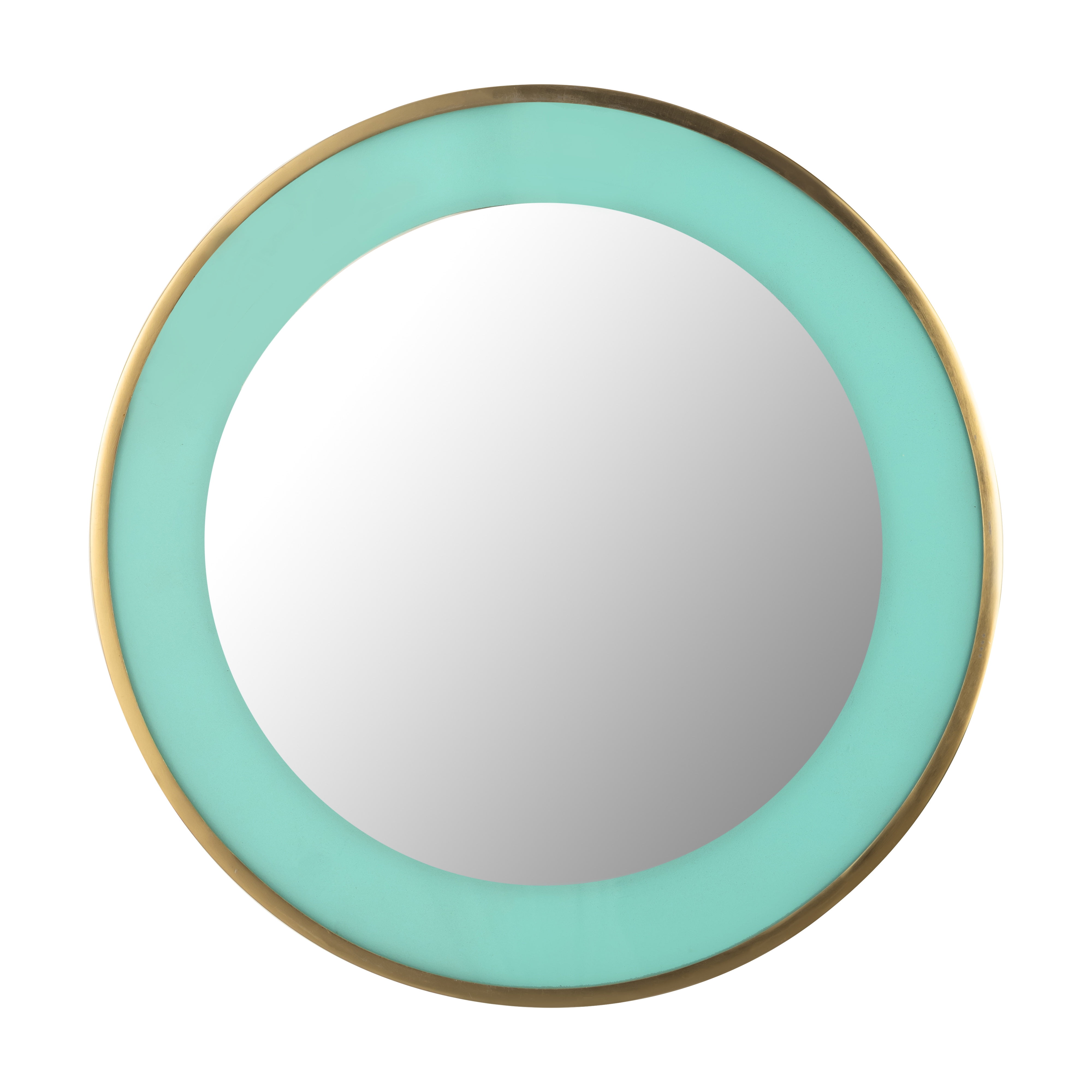 Lucille 24'' Round Turquoise and Brass Wall Mirror
