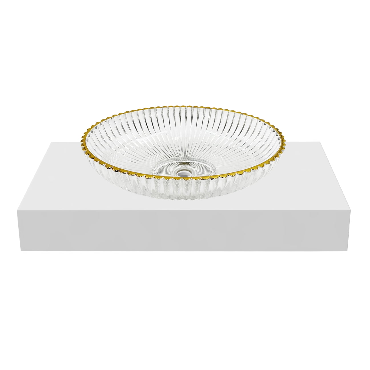 Lucine 21" Oval Decorative Clear with Gold Rim Glass Sinks With 30" White Base