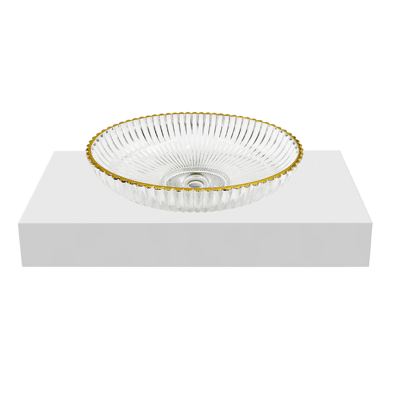 Lucine 21" Oval Decorative Clear with Gold Rim Glass Sinks With 36" White Base