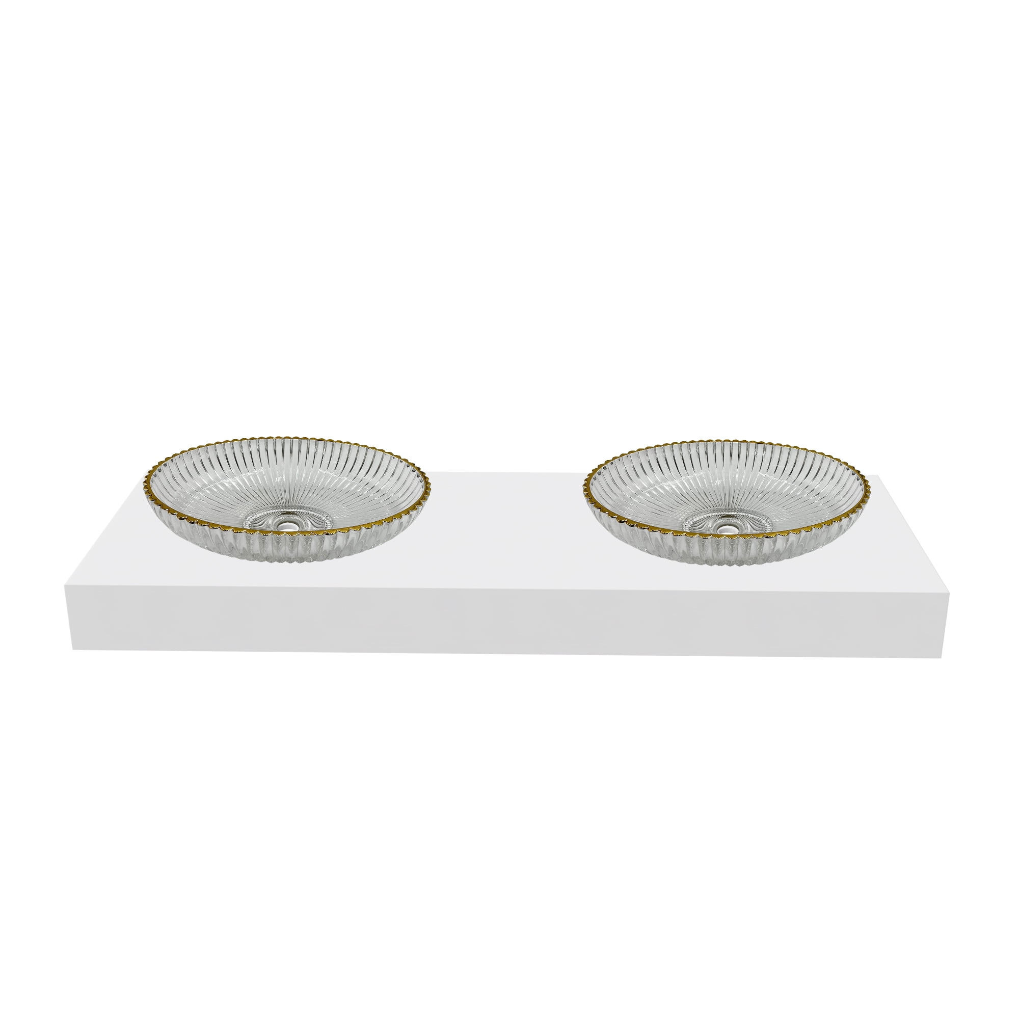 Lucine 21" Oval Decorative Clear with Gold Rim Glass Sinks With 60" White Base