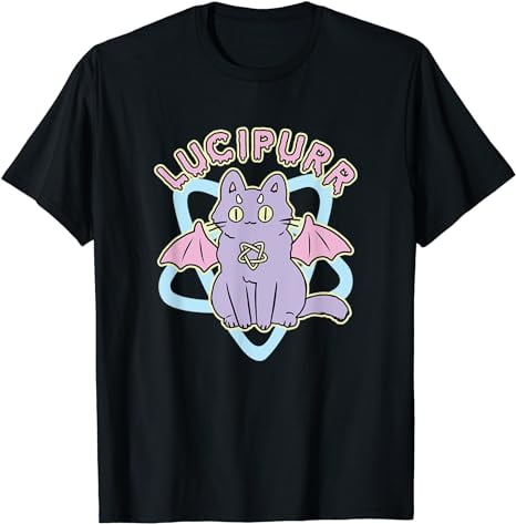 Lucipurr Cute Vampire Goth Cat With Pentagram Pastel Goth T-Shirt ...