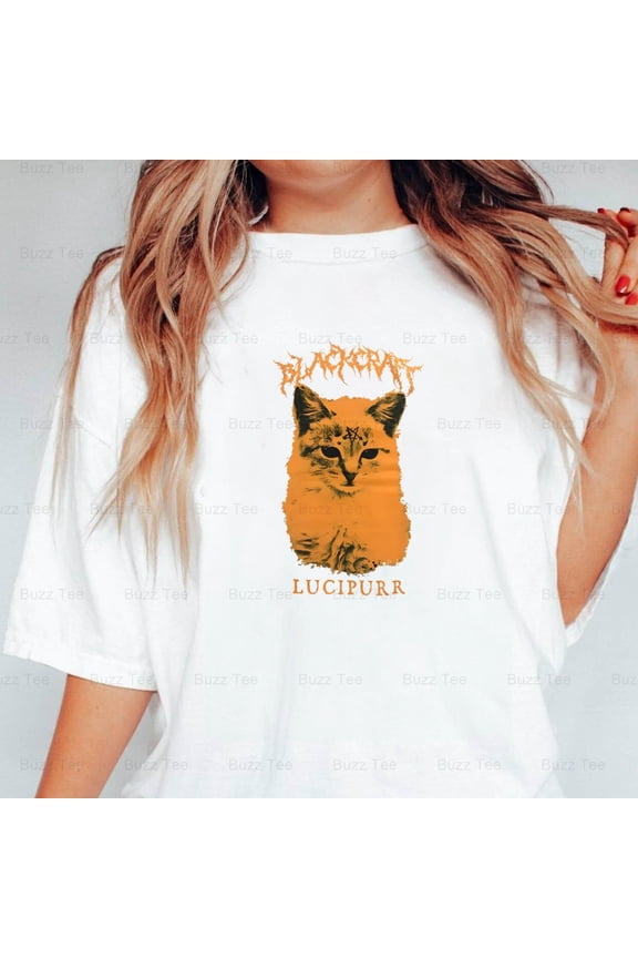 Lucipurr The Orange & Black Cat Hot Topic Exclusive Parody New Unisex T-Shirt, up to 5XL